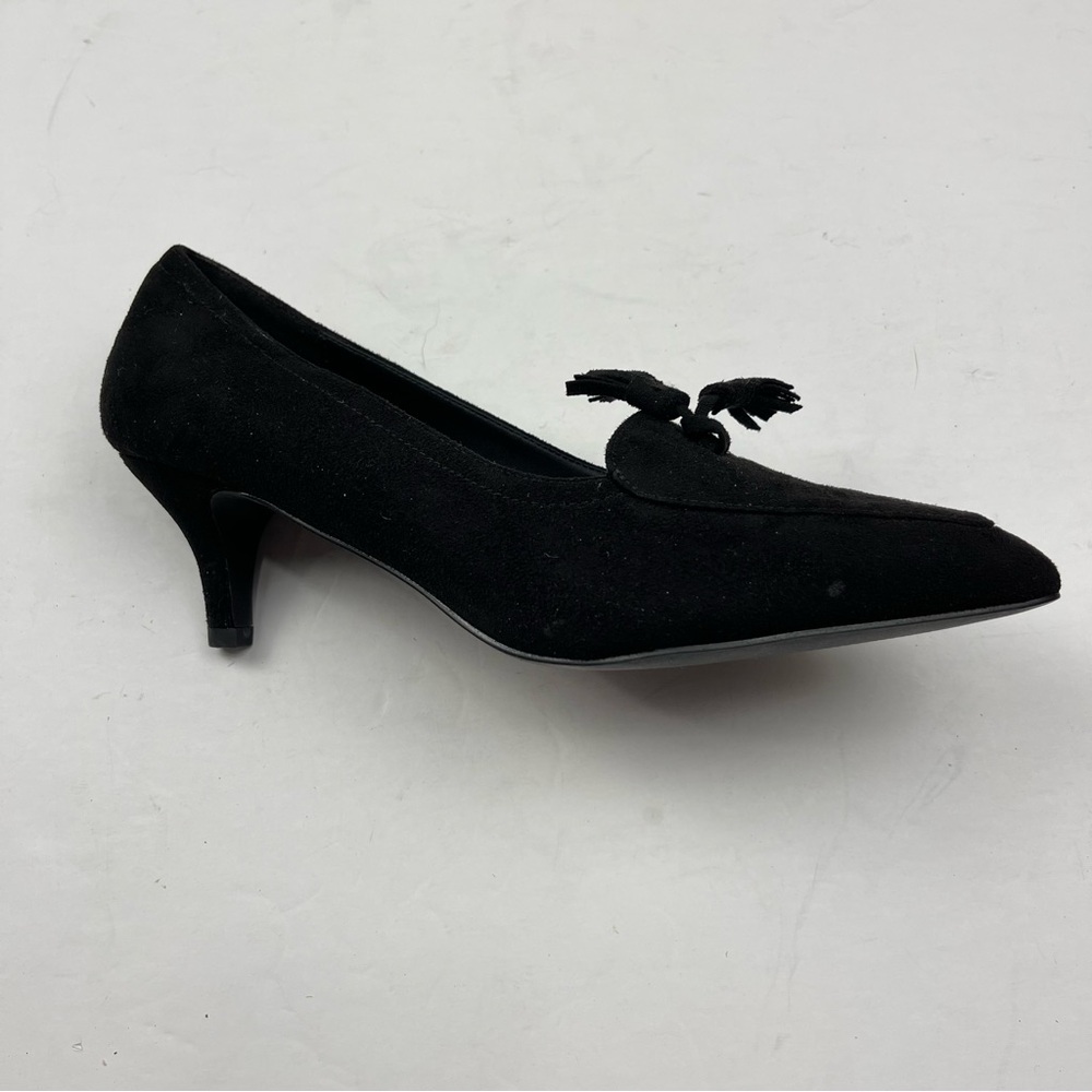 Halston Black Pump Pin Heel Women’s Shoes Leather Tassel Size 9 Suede EU‎ 40